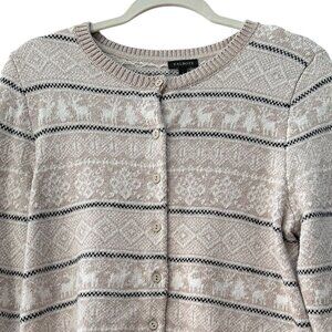 Talbots cream black Fair Isle cardigan soft cotton blend SzL